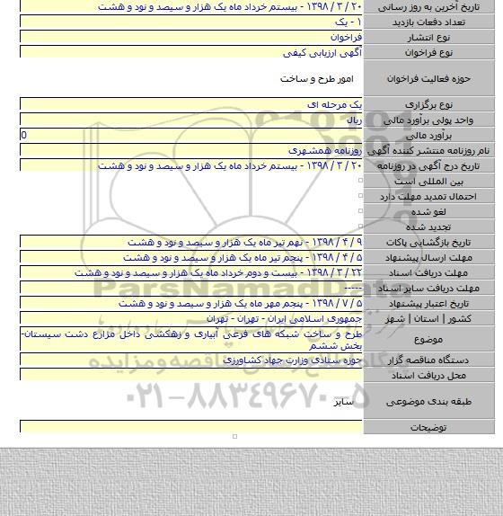 طرح و ساخت شبکه های فرعی آبیاری و زهکشی داخل مزارع دشت سیستان- بخش ششم