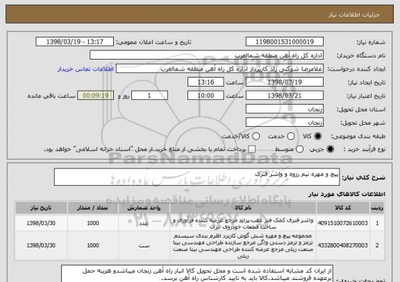 استعلام پیچ و مهره نیم رزوه و واشر فنری