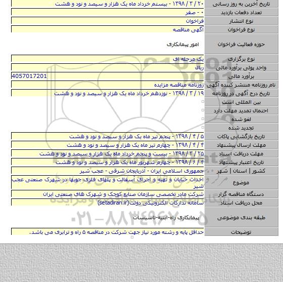 احداث خیابان و تهیه و اجرای آسفالت و پلهای فلزی جوبها در شهرک صنعتی عجب شیر