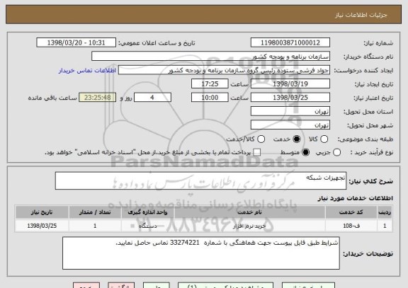 استعلام تجهیزات شبکه 