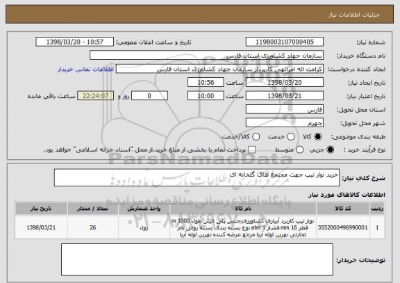 استعلام خرید نوار تیپ جهت مجتمع های گلخانه ای