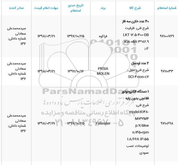 استعلام , استعلام 2 عدد لودسل  و ... 