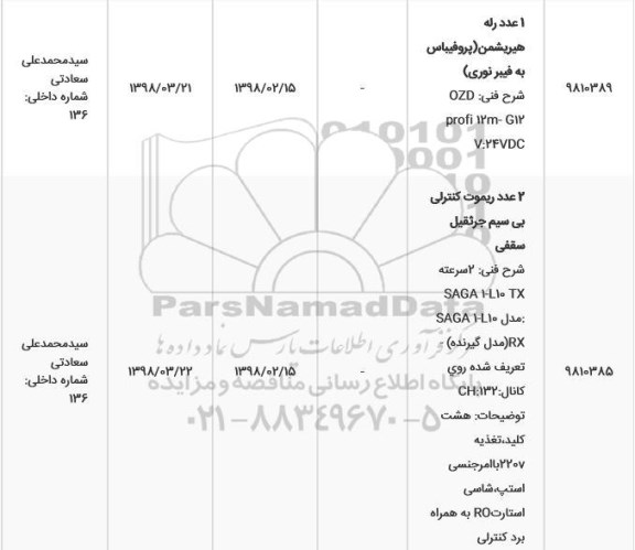 استعلام, استعلام ​1 عدد رله هیریشمن (پروفیباس به فیبر نوری) ... 