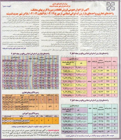  فراخوان عمومی فروش قطعات زمین با کاربری های مختلف نوبت دوم 