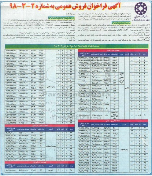 مزایده مزایده فروش قطعات مسکونی ، باغ مسکونی