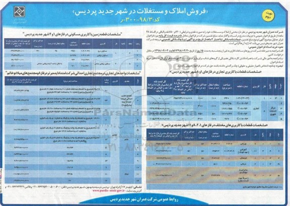مزایده مزایده فروش املاک و مستغلات به صورت نقدی نوبت دوم 