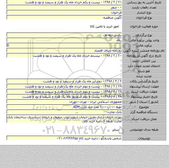 تهیه ۰۰۰ر۰۰۰ر۲ عدد جلد کارت َATM