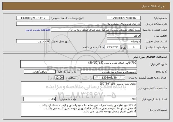 استعلام 700 قالب جدول بتنی پرسی (15*50*50)