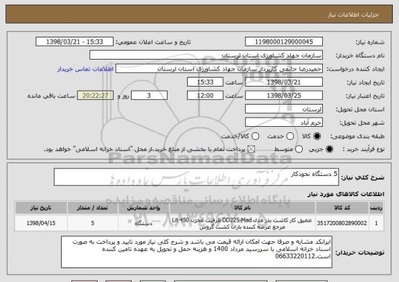 استعلام 5 دستگاه نخودکار