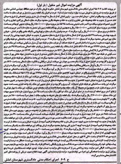 مزایده مزایده یک قطعه زمین مشتمل و دو باب مغازه بار اول