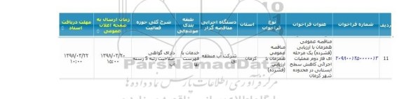 مناقصه فاز دوم عملیات اجرایی کاهش سطح ایستایی  , سامانه تدارکات الکترونیکی دولت