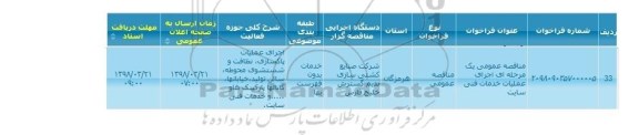 مناقصه  ارائه اجرای عملیات خدمات فنی سایت
