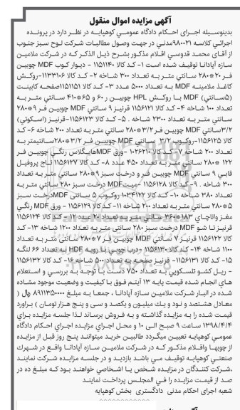 مزایده دیوارکوب ، روکش کاغذ ملامینه و ...