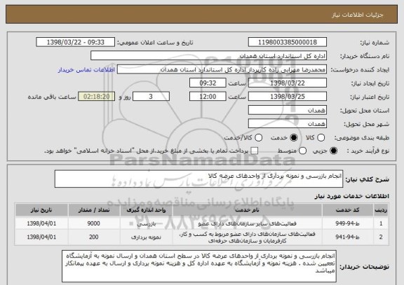 استعلام انجام بازرسی و نمونه برداری از واحدهای عرضه کالا