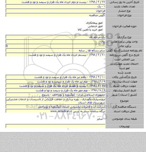 برونسپاری نگهداری ، بهره برداری و حفاظت فیزیکی از تاسیسات و خدمات مشترکین شهرستان  های استان