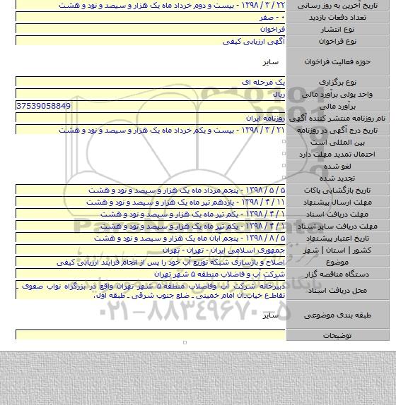 اصلاح و  بازسازی شبکه توزیع آب خود  را پس از انجام فرایند ارزیابی کیفی