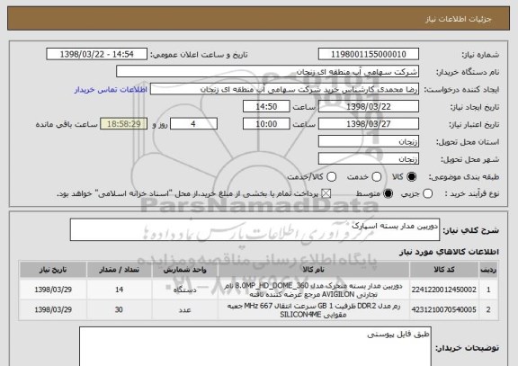استعلام دوربین مدار بسته اسپارک