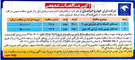 مناقصه، مناقصه دستکش کشباف و....
