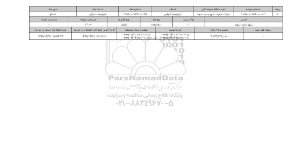 مزایده,مزایده ساختمان تجاری عرصه 33.07