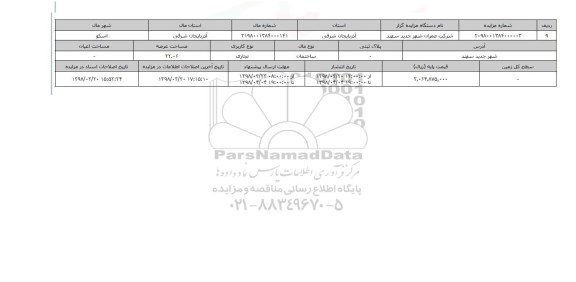 مزایده,مزایده ساختمان تجاری عرصه 32.06 