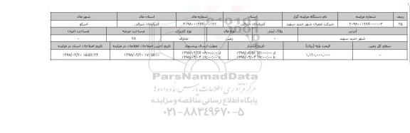 مزایده,مزایده  زمین تجاری عرصه 28
