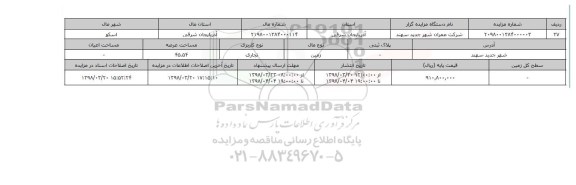 مزایده,مزایده  زمین تجاری عرصه 45.54