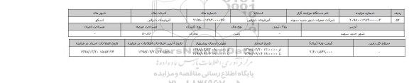 مزایده,مزایده  زمین تجاری عرصه 80.86