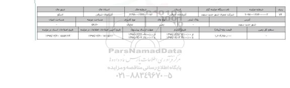 مزایده,مزایده  زمین تجاری عرصه 58.70