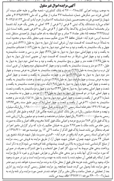 مزایده مزایده ششدانگ پلاک ثبتی 4 فرعی از 2 فرعی
