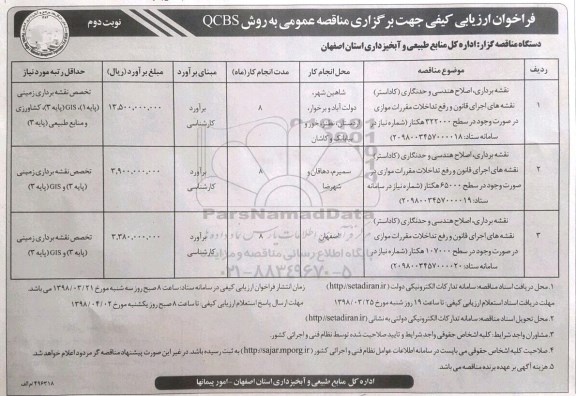 مناقصه عمومی, مناقصه  نقشه برداری، اصلاح هندسی و حدنگاری و... نوبت دوم 