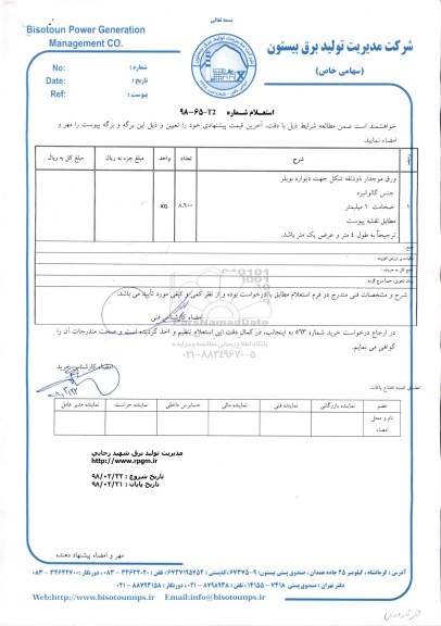 استعلام, استعلام ورق موجدار ذوذنقه شکل جهت دیوار بویلر ....