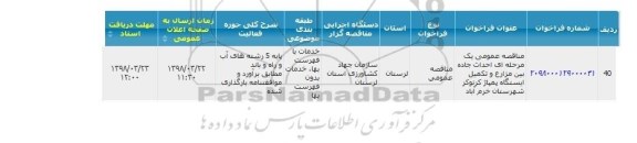 مناقصه, مناقصه احداث جاده بین مزارع و تکمیل ایستگاه پمپاژ 