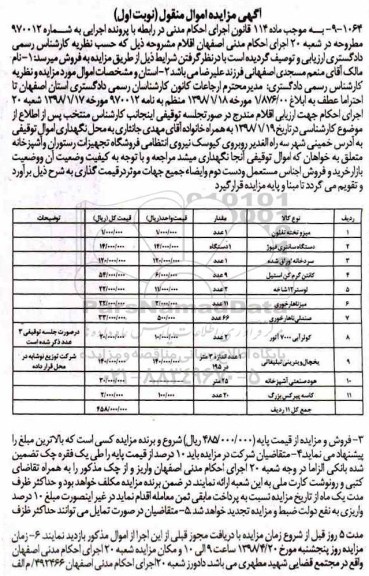 مزایده ,مزایده میز و تخته تفلون و ...