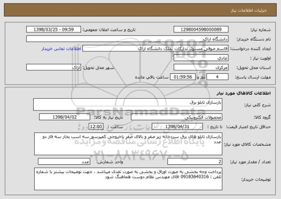 استعلام بازسازی تابلو برق