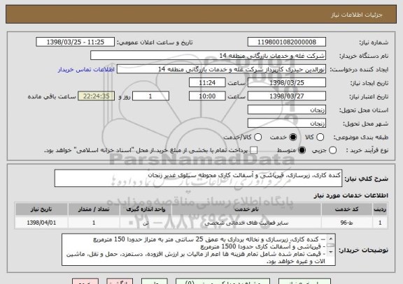 استعلام کنده کاری، زیرسازی، قیرپاشی و آسفالت کاری محوطه سیلوی غدیر زنجان