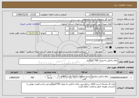 استعلام چای داخلی به میزان 700 کیلوگرم.