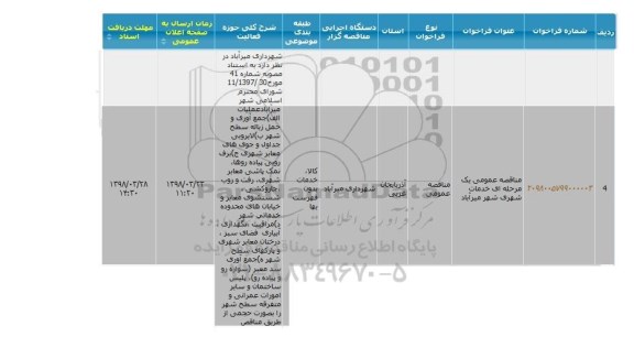مناقصه مناقصه خدمات شهری میرآباد