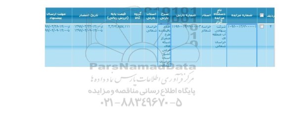 مزایده اقلام باقیمانده طرح متمرکز شبکه های فرعی کشور