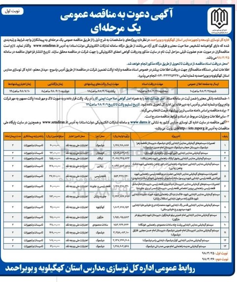 مناقصه تعمیرات سیستم های گرمایشی مدارس 