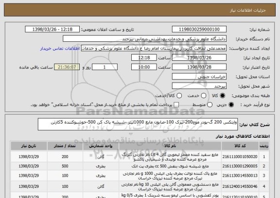 استعلام وایتکس 200 گ-پودر موج200-تیرک 100-صابون مایع 1000لیتر -شیشه پاک کن 500-خوشبوکننده 5کارتن