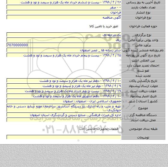 تهیه و نصب و راه اندازی دو دستگاه آسانسور ساختمان موزه صنایع دستی و خانه جهانگردی