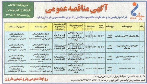 مناقصه عمومی, مناقصه بشکه پلاستیکی 220 لیتری رنگ آبی و ...