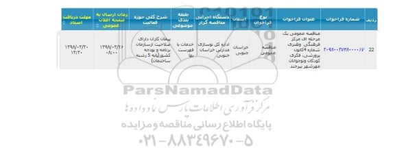مناقصه , مناقصه  مرکز فرهنگی و هنری شماره 4 کانون پرورشی