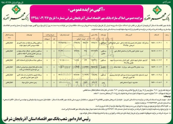 مزایده , مزایده املاک مازاد مسکونی تجاری زمین 