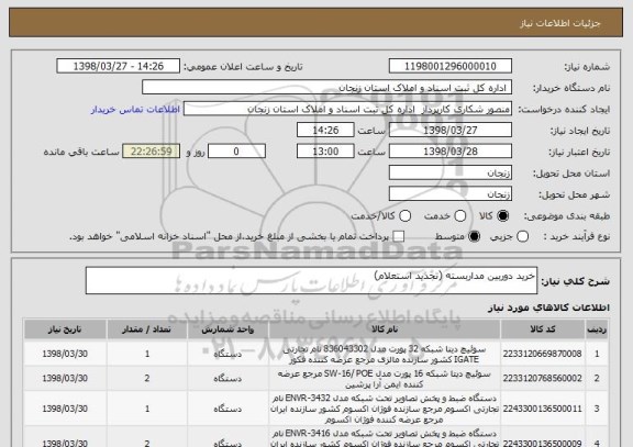 استعلام خرید دوربین مداربسته (تجدید استعلام)