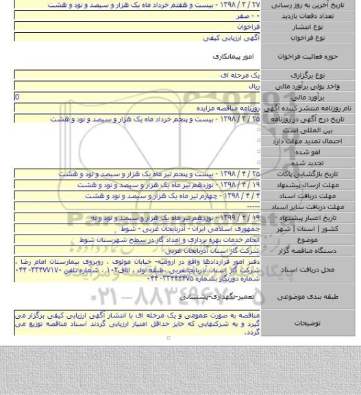 انجام خدمات بهره برداری و امداد گاز در سطح شهرستان شوط