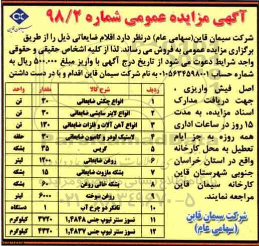 مزایده عمومی, مزایده فروش اقلام ضایعاتی