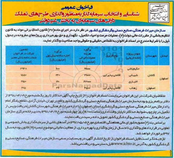 فراخوان, فراخوان واگذاری طرح های تملک دارائی های سرمایه ای