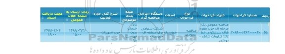 مناقصه, مناقصه خرید مقره های سیلیکونی خط 132 کیلوولت 