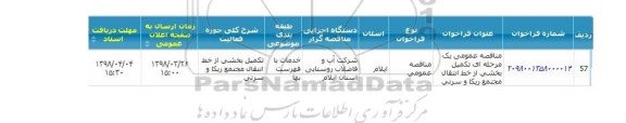 مناقصه, مناقصه  تکمیل بخشی از خط انتقال مجتمع ریکا و سرنی 
